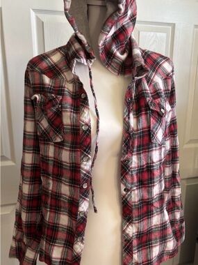 100% Cotton Paper Tee Hooded Plaid Flannel Button-Up Shirt XL Girls